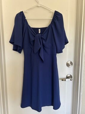 Royal Blue Tie-Front Flutter Sleeve Dress